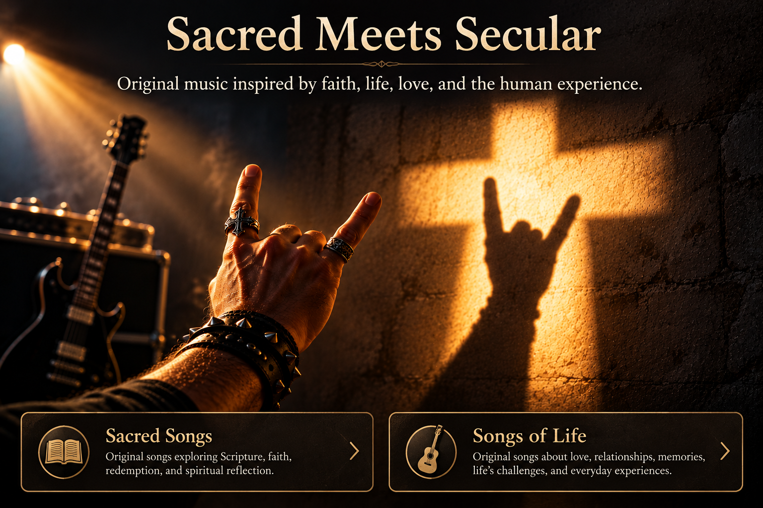Sacred Meets Secular — music, spotlight, hand gesture and cross