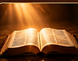 Open Bible illuminated by golden light